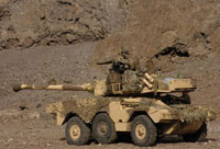The ERC 90 is a light armoured vehicle with 6 wheels, armed with a 90-mm gun
