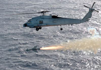 The Penguin Anti-ship missile (known in US service as the AGM-119 being fired from a SH-60 Seahawk helicopter