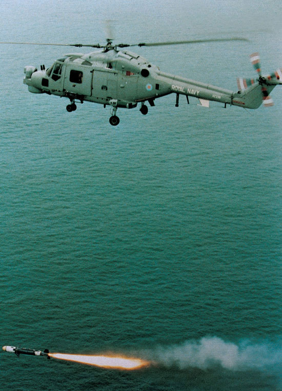 Sea Skua Anti-Ship Missile being fired from a UK Royal Navy Lynx