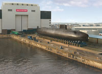 Astute Class Submarine on Ship Lift outside Devonshire Dock Hall - Copyright BAE Systems