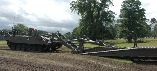 Titan Armoured Vehicle Launcher Bridge (AVLB) recovering a No 12 Close Support Bridge